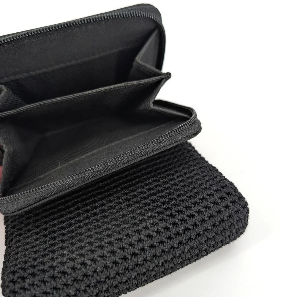 The Sak Black Crochet Trifold Wallet Zip Coin Pocket Compact Organizer
